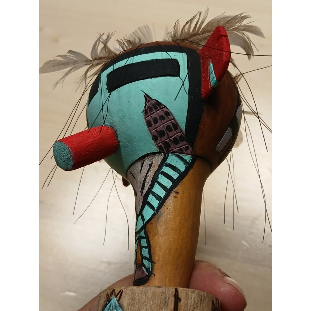 Vintage Hopi Corn Boy Kachina Dance Rattle Signed Saddleblanket Two Faced Shaker - Picture 4 of 16